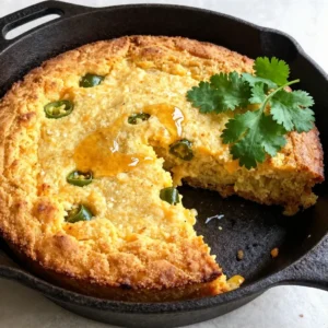 - 1 cup cornmeal - 1 cup all-purpose flour - 1 tablespoon baking powder - 1/2 teaspoon salt - 1/4 teaspoon cayenne pepper (optional, for extra heat) - 2 large eggs - 1 cup buttermilk - 1/4 cup vegetable oil - 2 tablespoons honey - 1 cup sharp cheddar cheese, grated - 1/2 cup jalapeños, diced (fresh or pickled) This cornbread recipe uses simple yet flavorful ingredients. The cornmeal gives it a nice texture, while the flour helps it rise. The baking powder ensures your cornbread is fluffy. Salt brings out all the flavors. If you like spice, add cayenne pepper for a kick. The wet ingredients mix eggs, buttermilk, and oil. Eggs bond everything together. Buttermilk adds a slight tang and moisture. A touch of honey balances the heat from the jalapeños. For the fun part, we add sharp cheddar and jalapeños. The cheese melts and adds richness. The jalapeños bring heat and a crunchy texture. You can use fresh or pickled ones based on your taste. Each ingredient plays a key role in making this cornbread a comforting delight. It’s simple, tasty, and perfect for any meal. {{ingredient_image_1}} - Preheat your oven to 400°F (200°C). - Grease a 9-inch cast-iron skillet or baking dish with a little oil. This keeps the cornbread from sticking. - In a large bowl, combine 1 cup cornmeal, 1 cup all-purpose flour, and 1 tablespoon baking powder. - Add 1/2 teaspoon salt and 1/4 teaspoon cayenne pepper if you want extra heat. Whisk until everything is mixed well. - In another bowl, whisk together 2 large eggs, 1 cup buttermilk, 1/4 cup vegetable oil, and 2 tablespoons honey. - Make sure the mixture is smooth. This helps the cornbread rise nicely. - Pour the wet mixture into the dry mixture. - Stir gently until just combined. A few lumps are fine. Overmixing can make the cornbread tough. - Fold in 1 cup of grated sharp cheddar cheese and 1/2 cup diced jalapeños. - Do this gently to keep the cheese and jalapeños evenly spread throughout the batter. - Pour the batter into the prepared skillet. Smooth the top with a spatula. - Bake for 20-25 minutes. It’s done when the top is golden brown and a toothpick comes out clean. - Let it cool for a few minutes before slicing. To get the best texture, avoid overmixing your batter. When you mix, combine until just blended. A few lumps are fine. This keeps your cornbread light and fluffy. Use buttermilk to add moisture. It helps create a soft, tender crumb. Adjusting spice levels can change the whole dish. If you want more heat, add more jalapeños. You can also sprinkle in cayenne pepper. Start with a little, then taste. It’s easier to add than to take away. Consider herbs like cilantro or chives for added taste. They bring freshness and color. Serve your cornbread warm. Drizzle a little honey on top for sweetness. Garnish with sliced jalapeños or fresh herbs. This adds a nice touch. Pair cornbread with chili or soup. The warm flavors complement each other. You can also serve it with a side salad for a complete meal. Pro Tips Use Fresh Jalapeños: Fresh jalapeños will provide a vibrant flavor and crunchy texture. If you prefer a milder taste, remove the seeds and membranes before dicing. Experiment with Cheeses: While sharp cheddar is delicious, try mixing in other cheeses like pepper jack or feta for a different flavor profile. Let It Rest: After baking, let the cornbread rest for a few minutes. This helps to set the texture and makes it easier to slice. Serve with Toppings: Elevate your cornbread by serving it with toppings like butter, honey, or a dollop of sour cream to enhance the flavors. {{image_2}} You can make this cornbread gluten-free. Replace all-purpose flour with gluten-free flour blends. Almond flour or oat flour also works well. Just make sure to check your blend for baking powder. Want to change up the cheese? You can use pepper jack for a spicy twist. Monterey Jack gives a creamy texture. Gouda adds a smoky flavor. Try different cheeses to suit your taste! Adjust the heat by changing the jalapeño amount. If you prefer mild, use less or remove the seeds. For more heat, add more jalapeños or use fresh ones instead of pickled. You can also add cayenne pepper for extra spice. To keep your Cheddar Jalapeño Cornbread fresh, store it in an airtight container. Place it in the fridge if you have leftovers. This method helps keep the cornbread moist and tasty. You can also wrap it in plastic wrap or foil. Use it within three to four days for the best flavor. Freezing cornbread is simple. First, slice the cornbread into wedges. Wrap each piece in plastic wrap, then place them in a freezer bag. Make sure to remove as much air as possible. You can freeze cornbread for up to three months. To reheat, thaw it in the fridge overnight. Then, warm it in the oven at 350°F (175°C) for about 10 minutes. In the fridge, Cheddar Jalapeño Cornbread lasts for about four days. If you freeze it properly, it can stay fresh for up to three months. Always check for any signs of spoilage before eating. If it looks or smells off, it’s best to throw it away. Yes, you can use frozen jalapeños. They save time and keep well. When using frozen jalapeños, thaw them first. Drain any extra moisture to avoid sogginess. Chop them into small pieces before mixing them into the batter. This way, you still get that spicy flavor in every bite. To make this cornbread dairy-free, you can swap out buttermilk and cheese. Use almond milk or soy milk mixed with lemon juice instead of buttermilk. For cheese, try using dairy-free cheddar or nutritional yeast for flavor. This ensures you still get a tasty cornbread without the dairy. Cheddar jalapeño cornbread pairs well with many dishes. It is great with chili, soup, or a hearty stew. You can also serve it alongside grilled meats or a fresh salad. For a fun twist, try it with honey butter or a spicy dipping sauce. Enjoy the warm, comforting flavors! This blog post covered the key ingredients for Cheddar Jalapeño Cornbread and provided clear step-by-step instructions for making it. We looked at dry and wet ingredients, add-ins, baking tips, and storage information. With these tips, you can enjoy a flavorful and moist cornbread, tailored to your taste. Whether you choose to spice things up or keep it mild, your skills in the kitchen will shine. Enjoy your baking adventure!
