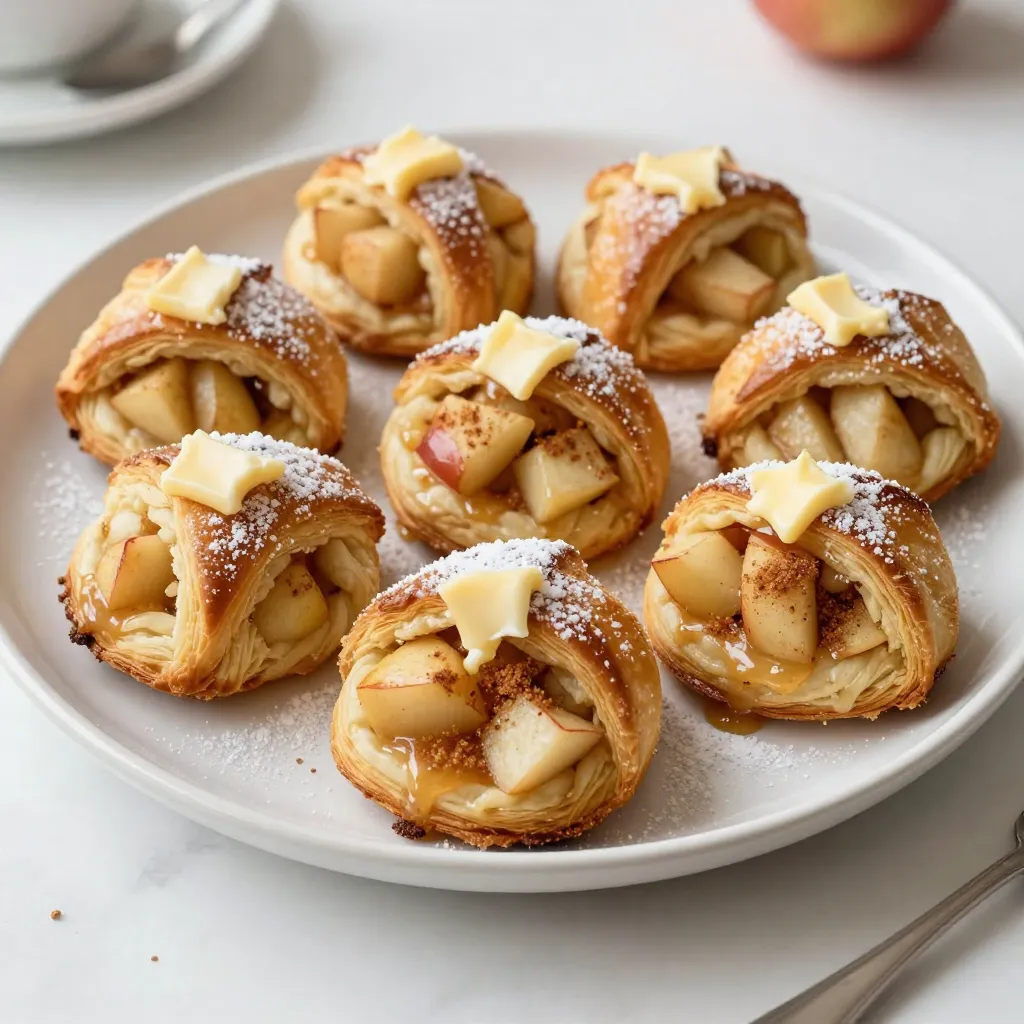 - 1 can refrigerated crescent roll dough - 2 medium apples, peeled and diced - 1/4 cup brown sugar - 1 teaspoon cinnamon - 1 tablespoon lemon juice These main ingredients form the heart of your Apple Pie Crescent Bites. The crescent roll dough gives a flaky, buttery base. The apples bring sweetness and texture. Brown sugar adds rich flavor, while cinnamon gives warmth. Lemon juice brightens the mix, making the apples taste fresh. - 1 tablespoon butter for brushing - Powdered sugar for dusting You can brush melted butter on top for a golden finish. Dusting with powdered sugar adds a sweet touch. While these are optional, they elevate the bites and make them look fancy. - Baking sheet - Parchment paper - Mixing bowl To make your cooking easier, use a baking sheet lined with parchment paper. This prevents sticking and makes cleanup simple. A mixing bowl is also needed to combine your apple filling. Having the right tools makes the process smooth and fun. {{ingredient_image_1}} First, set your oven to 375°F (190°C). This heat makes the bites nice and golden. Next, line a baking sheet with parchment paper. This helps the bites not stick to the pan. In a medium bowl, combine two medium apples, diced, with 1/4 cup brown sugar, 1 teaspoon cinnamon, and 1 tablespoon lemon juice. Mix until the apples are well coated. This sweet and tangy mixture brings the filling to life. Unroll the refrigerated crescent roll dough. You’ll see it separates into triangles. Place a spoonful of the apple mixture at the wide end of each triangle. Roll the dough from the wide end to the narrow end. Make sure the filling stays inside. Pinch the ends to seal them tight. Place the rolled crescents on the baking sheet. Brush the tops with melted butter and an egg wash for a shiny finish. Bake for about 12-15 minutes. They should puff up and turn golden brown. Once done, let them cool a bit. Dust with powdered sugar if you like. Enjoy these tasty bites! To get that flaky texture in your Apple Pie Crescent Bites, use high-quality crescent roll dough. Look for brands that promise a buttery flavor. This dough puffs up nicely when baked. Follow the instructions on the can for the best results. When you unroll it, handle it gently. This keeps the layers intact. You can spice things up by adding extra flavors. Consider nutmeg or allspice for a warm twist. A pinch of ginger also adds a nice zing. You could even try a splash of vanilla extract to deepen the taste. Experiment with these spices to find your favorite blend. Serving your bites in style makes them even better. Arrange them on a colorful plate or a wooden board. Dust the tops with powdered sugar for a sweet touch. You can also serve them with a scoop of vanilla ice cream. A small bowl of caramel sauce for dipping is another great idea. These little details make the bites look and taste special. Pro Tips Choose the Right Apples: Use a mix of sweet and tart apples, like Granny Smith and Honeycrisp, for a balanced flavor in your bites. Don’t Overfill: Be careful not to overload the crescent rolls with the apple mixture to avoid spillage while baking. Brush with Cinnamon Sugar: For an extra sweet touch, mix some cinnamon with sugar and sprinkle it on top before baking. Serve Warm: These bites are best enjoyed warm right out of the oven, so serve them immediately for the best flavor and texture. {{image_2}} You can switch the apples for other fruits. Pears and peaches work great. They give a new taste and texture. Just prepare them like you do the apples. Peel and dice them, and mix with brown sugar and spices. This change can make your bites unique and fun. Want to add more flavor? Consider nuts or raisins. Chopped walnuts or pecans add a nice crunch. Raisins bring sweetness and chewiness. Mix them into the apple filling. This small change can make a big difference in taste. It’s a fun way to customize your bites. You can also try different doughs. Puff pastry makes the bites very flaky. Phyllo dough gives a light and crispy texture. Just follow the same steps for filling and baking. Using different dough can change the whole feel of the dessert. It’s a great way to experiment in your kitchen. To store leftovers in the fridge, let the bites cool first. Place them in an airtight container. This keeps them fresh for about 3 days. If you want to keep them longer, consider freezing. You can freeze these bites before or after baking. To freeze before baking, assemble the bites but do not bake. Place them on a baking sheet and freeze until solid. Then, transfer them to a freezer bag. They can stay frozen for up to 2 months. If you freeze them after baking, let them cool down first. Wrap each bite in plastic wrap and then place them in a bag. For the best taste, reheat in the oven. Preheat your oven to 350°F (175°C). Place the bites on a baking sheet and warm for about 10 minutes. This keeps them crisp and delicious. You can also use a microwave, but they may get soggy. If using the microwave, heat for 20-30 seconds. Enjoy your Apple Pie Crescent Bites fresh! Yes, you can use fresh apples. Fresh apples give the bites a crisp texture. Choose firm apples like Granny Smith or Honeycrisp for the best flavor. Just peel, core, and dice them before mixing with sugar and spices. Fresh apples may need a bit more sugar since they are less sweet than canned ones. These bites stay fresh for about 2-3 days when stored properly. Keep them in an airtight container at room temperature. If you want them to last longer, store them in the fridge. They can last up to a week in the fridge, but the texture may change a bit. Yes, you can prep these bites ahead of time. Prepare the apple filling and roll the crescents the day before. Store them in the fridge, covered with plastic wrap. Bake them fresh when you're ready to serve. This keeps them warm and flaky for your guests. These apple crescent bites are easy and fun to make. You learned about the main ingredients, like crescent roll dough and apples. We covered step-by-step instructions to create a tasty treat. You also discovered useful tips for the best texture and flavor. Don't forget to try variations with different fruits or nuts. With the right storage, you can enjoy leftovers later. I hope you feel inspired to bake these bites. They are simple and delicious!