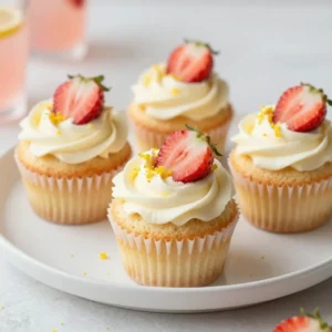 - 1 cup all-purpose flour - 1 cup granulated sugar - 1/2 cup unsalted butter, softened - 2 large eggs - 1/2 cup buttermilk - Zest of 1 lemon - 2 tablespoons fresh lemon juice - 1 teaspoon baking powder - 1/2 teaspoon baking soda - 1/4 teaspoon salt - 1 cup fresh strawberries, diced - 1/4 cup strawberry puree You can swap all-purpose flour with whole wheat flour. This adds fiber and nutrients. If you want a dairy-free option, use almond milk instead of buttermilk. For a vegan choice, replace eggs with flaxseed meal mixed with water. Use 1 tablespoon of flaxseed meal with 2.5 tablespoons of water for each egg. You can also use margarine instead of butter. When picking strawberries, look for bright red color and shiny skin. Avoid any with dark spots or mold. Fresh strawberries should feel firm and smell sweet. For lemons, choose ones that are heavy for their size. A shiny skin means more juice. Give them a gentle squeeze; they should feel slightly soft. {{ingredient_image_1}} To start, preheat your oven to 350&deg;F (175&deg;C). Line a 12-cup muffin tin with cupcake liners. This helps in easy removal after baking. Next, prepare your strawberry puree. In a blender, puree about 1/2 cup of fresh strawberries until smooth. Set this aside for later use in the batter. In a large mixing bowl, cream 1/2 cup of softened butter with 1 cup of granulated sugar using an electric mixer. Mix until the mixture is light and fluffy. Add 2 large eggs one at a time, making sure each egg is well blended before adding the next. Now, mix in 1/2 cup of buttermilk, the zest of 1 lemon, and 2 tablespoons of fresh lemon juice. Blend this until smooth. In a separate bowl, whisk together 1 cup of all-purpose flour, 1 teaspoon of baking powder, 1/2 teaspoon of baking soda, and 1/4 teaspoon of salt. Gradually add the dry ingredients to the wet mixture. Mix on low speed until just combined. Be careful not to overmix. Gently fold in the diced strawberries and the prepared strawberry puree with a spatula. This ensures the strawberries are evenly spread in the batter. Next, divide the batter evenly among the cupcake liners, filling each about two-thirds full. Bake in the preheated oven for 18-20 minutes. Check if they are done by inserting a toothpick into the center. If it comes out clean, they are ready! Let the cupcakes cool in the tin for 5 minutes. After that, transfer them to a wire rack to cool completely before frosting. To make the strawberry puree, you need fresh strawberries. Use about 1/2 cup of them. Rinse the strawberries under cold water. Remove the green tops and slice them. Place the sliced strawberries in a blender and blend until smooth. If you want a thicker puree, blend less. This puree adds a fresh strawberry flavor to your cupcakes. Baking perfect cupcakes takes practice, but I have some tips for you. First, make sure your butter is softened. Cold butter can lead to dense cupcakes. Second, measure your ingredients accurately. Too much flour can make them dry. Keep an eye on your baking time. Ovens can vary, so start checking your cupcakes at the 18-minute mark. Lastly, don&rsquo;t open the oven door too soon. This can cause your cupcakes to sink. With these tips, your strawberry lemonade cupcakes will turn out great! To make these cupcakes shine, start with simple yet fun toppings. After frosting, add a small slice of fresh strawberry on top. A sprinkle of lemon zest adds a bright touch. For a playful twist, use colorful sprinkles. You can also pipe the frosting in fun shapes. Try swirls or rosettes for a fancy look. Let your creativity flow, and make each cupcake unique! For these cupcakes, I recommend a few frosting choices. A cream cheese frosting with lemon zest pairs well. It adds a tangy flavor that complements the cupcakes. You can also try a light strawberry buttercream. This frosting brings out the strawberry taste nicely. For a more refreshing option, a whipped cream frosting works great too. Each frosting adds a different twist, so pick your favorite! When baking these cupcakes, watch out for a few common mistakes. First, make sure your butter is softened, not melted. This helps create a light texture. Also, don&rsquo;t overmix the batter after adding the dry ingredients. Gently fold in the strawberries to keep the cupcakes tender. Lastly, keep an eye on the baking time. Every oven is different, so check for doneness with a toothpick. Avoid these pitfalls, and you&rsquo;ll have great cupcakes! Pro Tips Use Room Temperature Ingredients: Make sure your butter and eggs are at room temperature for better incorporation, resulting in a lighter cupcake texture. Fresh Strawberries Matter: Using fresh strawberries will enhance the flavor of your cupcakes. Frozen strawberries can add extra moisture and alter the texture. Don&rsquo;t Overmix the Batter: Mix the wet and dry ingredients until just combined to avoid dense cupcakes. A few lumps are okay! Cool Completely Before Frosting: Allow your cupcakes to cool completely to prevent the frosting from melting and sliding off. {{image_2}} You can use many frostings to top your cupcakes. Here are some great ideas: - Lemon Cream Cheese Frosting: This frosting is tangy and sweet. Mix cream cheese, butter, powdered sugar, and lemon zest for a great match. - Strawberry Buttercream: Blend strawberries into your buttercream for a fruity twist. Use fresh or frozen strawberries to achieve a bright pink color. - Vanilla Whipped Cream: Light and fluffy, whipped cream adds a nice touch. Just whip heavy cream with sugar and vanilla extract for quick frosting. Experimenting with these flavors can lead to fun surprises. Each one adds a unique taste to the cupcakes. You can make your cupcakes special by adding new ingredients. Here are some ideas: - Coconut Flakes: Adding unsweetened coconut gives a tropical twist. Mix it into the batter for extra texture. - Lemon Poppy Seeds: Use lemon poppy seeds to add a crunchy bite. This mix enhances the lemon flavor. - Mint: A little fresh mint can add a refreshing taste. Chop the mint finely and fold it into the batter. These additions can make your cupcakes more exciting and flavorful. Mini cupcakes are fun to eat and serve. Here&rsquo;s how to make them: - Use a Mini Muffin Tin: Fill your mini muffin tin with cupcake liners. Use the same batter but fill each liner only halfway. - Adjust Baking Time: Bake mini cupcakes for about 12-15 minutes. Check for doneness with a toothpick. - Fun Toppings: Top each mini cupcake with a small dollop of frosting and a slice of strawberry. Mini cupcakes are perfect for parties or as a sweet treat. They are cute and easy to share with friends! To keep your strawberry lemonade cupcakes fresh, store them in an airtight container. If they are frosted, place a piece of wax paper between the cupcakes and the lid. This prevents the frosting from sticking. Always store them at room temperature, away from direct sunlight. This helps maintain their moisture and flavor. You can freeze these cupcakes for later enjoyment. To freeze, first let them cool completely. Then, wrap each cupcake in plastic wrap. Place the wrapped cupcakes in a sturdy freezer bag or container. They will stay fresh in the freezer for up to three months. When you're ready to eat, just thaw them in the fridge overnight or at room temperature for a few hours. These cupcakes are best enjoyed within three days of baking. After this, they may lose their best taste and texture. To keep them fresh, always close the container tightly after serving. If you see any signs of mold or unusual smell, discard them right away. Enjoy your tasty treats while they are at their best! Yes, you can use frozen strawberries. Just thaw them first and drain any extra liquid. This helps keep the batter from getting too wet. Frozen strawberries may be softer, so chop them into smaller pieces. This will mix well into the cupcake batter. To boost the lemon flavor, add more lemon zest and juice. You can use the zest of two lemons instead of one. Also, try adding a bit of lemon extract for an extra kick. Just be careful not to add too much, as it can overpower the other flavors. To help your cupcakes rise, make sure your baking powder and baking soda are fresh. These leavening agents create bubbles in the batter, which makes it rise. Also, do not overmix the batter. Mix until just combined. Filling the cupcake liners about two-thirds full also helps them rise nicely. You learned how to make tasty strawberry lemonade cupcakes from scratch. We discussed selecting fresh ingredients, step-by-step baking, and decorating tips. Variations add fun flavors, while storing properly keeps them fresh. Remember, baking is about enjoying the process. Try different toppings and share your creations. With these tips, your cupcakes will impress everyone. Happy baking!