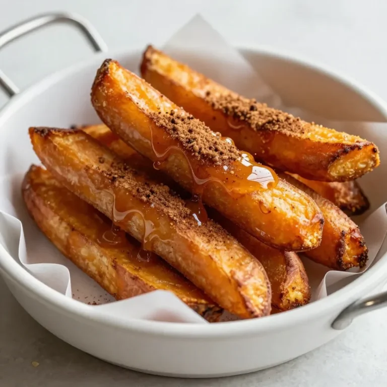 - 2 large sweet potatoes, cut into fries - 2 tablespoons olive oil - 2 tablespoons pure maple syrup - 1 teaspoon ground cinnamon - ½ teaspoon sea salt - ¼ teaspoon black pepper - ½ teaspoon paprika (optional for a hint of smokiness) When measuring ingredients, use standard measuring spoons and cups for accuracy. For liquid ingredients like olive oil and maple syrup, use a clear measuring cup. This helps you see the correct amount. For dry ingredients like cinnamon and salt, use leveled measuring spoons. This ensures you add just the right amount to your fries. If you do not have a scale, this method works well for home cooks. You can swap sweet potatoes for regular potatoes if needed. They will taste different but still good. If you want a lighter option, try using avocado oil instead of olive oil. For those who want less sugar, you can reduce the maple syrup to one tablespoon. If you like spice, add cayenne pepper instead of paprika. This will give your fries a nice kick! {{ingredient_image_1}} Start with two large sweet potatoes. Wash them well to remove dirt. Cut the sweet potatoes into fries. Aim for a size of about ¼ inch thick. Thinner fries will get crispier. Place the fries in a large bowl. Next, pour two tablespoons of olive oil over the fries. Toss them gently to coat each fry. Then, drizzle two tablespoons of pure maple syrup on top. Sprinkle in one teaspoon of ground cinnamon, half a teaspoon of sea salt, and a quarter teaspoon of black pepper. If you want a smoky taste, add half a teaspoon of paprika. Toss the fries again until all the spices mix well. Now, preheat your oven to 425°F (220°C). Line a baking sheet with parchment paper to avoid sticking. Spread the coated fries in a single layer on the sheet. Make sure they are not too close together; this helps them cook evenly. Bake for 25 to 30 minutes. Flip the fries halfway through for even crisping. Check them often; they should turn golden brown. When they are ready, take them out and let them cool slightly before serving. To get your sweet potato fries crispy, follow these steps: - Cut the sweet potatoes into even fries. This helps them cook at the same rate. - Soak the fries in cold water for 30 minutes. This removes excess starch and helps them crisp up. - Make sure to dry the fries well with a towel. Wet fries will steam, not crisp. - Spread the fries out on the baking sheet. They should not touch each other. By doing these things, you will get that perfect crunch. Want to add some zing? Here are some flavor ideas: - Try adding a pinch of cayenne pepper for heat. This gives a nice kick. - Mix in minced garlic for a savory touch. Garlic pairs well with sweet potatoes. - Add fresh herbs like rosemary or thyme before baking. They add great flavor. - Drizzle some balsamic glaze after baking for a sweet and tangy finish. These ideas will take your fries to the next level! Avoid these common traps when making your fries: - Don’t overcrowd the baking sheet. This leads to soggy fries. - Skip the soaking step? Your fries may not get crispy enough. - Forgetting to flip the fries halfway through can leave one side soft. - Use too much oil or syrup. A light coat is all you need for flavor. By steering clear of these mistakes, your sweet potato fries will shine! Pro Tips Cut Evenly: Make sure to cut the sweet potatoes into evenly sized fries to ensure they cook at the same rate and achieve a uniform crispiness. Use Parchment Paper: Lining your baking sheet with parchment paper not only makes for easy cleanup but also helps to prevent the fries from sticking. Flip for Crispiness: Flipping the fries halfway through baking allows for even cooking and promotes a crispy texture on all sides. Experiment with Spices: Feel free to add your favorite spices or herbs to the mix for a personalized flavor twist; garlic powder or cayenne pepper can add a nice kick! {{image_2}} Want to add some heat to your sweet potato fries? Mix in some cayenne pepper or chili powder. Start with 1/4 teaspoon and adjust to your taste. This spice brings out the sweetness of the maple syrup and cinnamon. You’ll get a warm kick with every bite. Try this fun twist to keep things exciting! For a crunchy texture, add nuts or seeds. Chopped pecans or walnuts pair well with the sweet flavor. You can also use pumpkin seeds or sunflower seeds for a nut-free option. Toss them in with the sweet potatoes before baking. They will toast up nicely and add great taste! Don’t be shy about mixing spices! Try adding garlic powder for a savory touch. Or, sprinkle some cumin for a warm, earthy flavor. You can even use Italian herbs for a different twist. Experiment with your favorite spices to find the combo that you love best! After enjoying your maple cinnamon sweet potato fries, let them cool down. Place any leftovers in an airtight container. Store them in the fridge for up to three days. This keeps them fresh and ready for another meal. To reheat, use an oven for the best results. Preheat your oven to 400°F (200°C). Spread the fries on a baking sheet. Heat for about 10 minutes, flipping halfway through. This helps them get crispy again. You can use a microwave, but they may turn soft. If you want to freeze the fries, it's best to do this before cooking. Cut and coat the fries as you normally would. Lay them on a baking sheet in a single layer. Freeze them for about an hour, then transfer to a freezer bag. They can last up to three months. When ready to cook, bake straight from the freezer, adding a few extra minutes to the cooking time. Yes, you can make these fries in an air fryer. Preheat the air fryer to 400°F (200°C). Toss the sweet potato fries with olive oil and seasonings just like in the oven recipe. Place the fries in a single layer in the air fryer basket. Cook for about 15-20 minutes, shaking the basket halfway through. This method gives you a crispy texture with less oil. Sweet potato fries are done when they turn golden brown and crispy. You can check them after about 25 minutes in the oven. Flip them halfway to ensure even cooking. You can also use a fork to poke a fry. If it feels tender inside, they are ready. Keep an eye on them to avoid burning. Yes, maple cinnamon sweet potato fries can be healthy. Sweet potatoes are packed with vitamins and fiber. Using olive oil adds healthy fats. The maple syrup gives a touch of sweetness without being too heavy. Just watch the amounts of syrup and oil to keep them light. These fries make a great side dish or snack. To sum up, we explored how to make perfect sweet potato fries. We listed ingredients, measurement tips, and smart substitutions. We also shared step-by-step ways to prep, coat, and bake the fries. Plus, I provided tips for crispiness and flavor enhancement. Don't forget the fun variations and storage info to keep leftovers fresh. Remember, cooking is about experimenting. Try different spices and enjoy the process. With these tips, you can create fries that everyone will love!