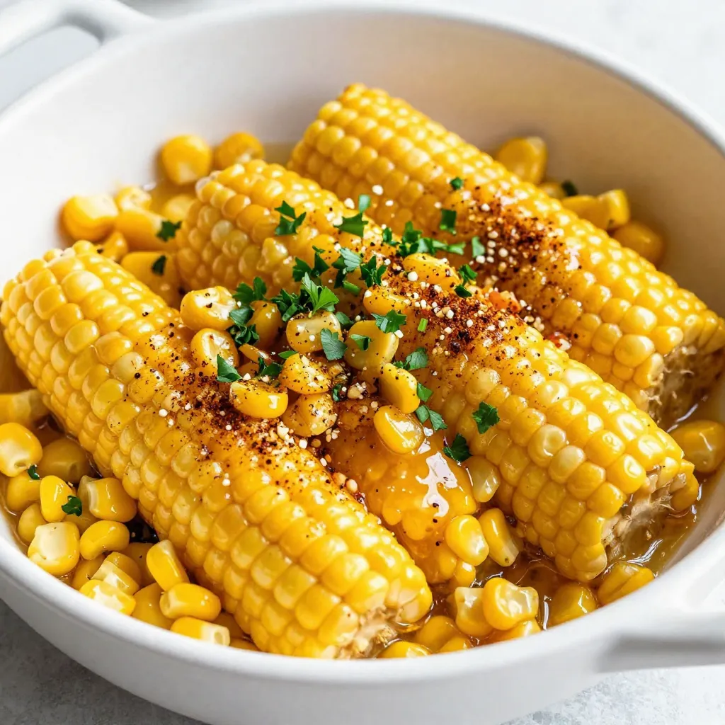 To make Honey Butter Skillet Corn, you will need: - 4 cups fresh corn kernels (about 6-7 ears of corn) - 1/4 cup unsalted butter - 1/4 cup honey - 1 teaspoon garlic powder - 1/2 teaspoon smoked paprika - Salt and pepper to taste - Fresh parsley or chives, chopped (for garnish) When measuring ingredients, accuracy matters. Use a dry measuring cup for the corn and honey. For the butter, a liquid measuring cup works best. Use a teaspoon to measure garlic powder and smoked paprika. Adjust salt and pepper to your taste. If you need to make swaps, here are some ideas: - Use coconut oil instead of butter for a dairy-free option. - Maple syrup can replace honey for a vegan choice. - If garlic powder is not available, fresh garlic works well too. - For a spicier kick, add cayenne pepper or chili powder. Consider any allergies or dietary needs when choosing ingredients. {{ingredient_image_1}} Start by shucking the corn. Remove the husks and silk. You want to see those bright yellow kernels. Next, cut the kernels off the cobs. Use a sharp knife and a cutting board. Aim to get about 4 cups of fresh corn. Set the kernels aside for later. Grab a large skillet and place it on medium heat. Add the unsalted butter to the pan. Let it melt completely, but don’t let it burn. Pour in the honey and stir well. Cook this mix for about 1 minute until it bubbles. Now, add the corn kernels. Make sure they are well coated in the honey butter. Sprinkle in the garlic powder and smoked paprika. Cook for 8-10 minutes. Stir the corn often. You want it to be tender and slightly caramelized. Season with salt and pepper to your taste. For great texture, don’t rush the cooking. Stir often to avoid burning. If you prefer a sweeter corn, add a bit more honey. For a deep flavor, let the corn sit a little longer in the pan. Use fresh corn for the best results. If you notice it getting too dry, add a small splash of water. This keeps the corn juicy and tender. To make your honey butter skillet corn really pop, focus on the flavors. Start with fresh corn. It adds sweetness and crunch. The sweet honey blends perfectly with the rich butter. Add garlic powder for a savory note. Smoked paprika gives a warm, smoky taste that elevates the dish. Always taste and adjust salt and pepper. This helps balance the sweetness. Serve your honey butter skillet corn in a large bowl. A colorful dish will catch the eye. You can sprinkle fresh parsley or chives on top for a bright finish. This adds both taste and color. This dish works well warm. Serve it right after cooking for the best texture. You can also let it cool for a chilled salad later. Honey butter skillet corn pairs well with grilled meats. Try it with chicken or steak for a hearty meal. It also goes great with BBQ dishes. The sweet corn complements smoky flavors nicely. For a lighter option, serve it with fish. A side of rice or quinoa will round out your plate. Pro Tips Choose Fresh Corn: Fresh corn on the cob will provide the best flavor and sweetness. Look for plump, juicy kernels for optimal taste. Adjust Sweetness: Depending on your preference, feel free to adjust the amount of honey. For a less sweet version, reduce the honey by half. Perfect Caramelization: For a deeper flavor, allow the corn to sit undisturbed for a minute or two during cooking to achieve better caramelization. Herb Variations: Experiment with different herbs like basil or cilantro as a garnish for a unique twist that complements the dish. {{image_2}} You can boost the flavor of Honey Butter Skillet Corn by adding spices. Try adding cayenne pepper for heat. Start with a pinch and adjust to your taste. You can also use chili powder for warmth and depth. Mix in some cumin for a smoky taste. Each spice brings a new twist to the dish, making it exciting. Mixing sweet and savory can create a fun flavor profile. You can add crumbled bacon for a salty crunch. The bacon pairs well with the honey, making each bite special. Another option is to add diced jalapeños. They give a nice spicy kick, balancing the sweetness of honey. You might also consider adding a splash of lime juice. This adds a fresh, tangy note that brightens the dish. If you're looking for vegan or dairy-free options, you can make simple swaps. Use coconut oil instead of butter for a rich flavor. Maple syrup can replace honey for sweetness. The taste will change slightly, but it will still be delicious. You can also use plant-based butter for a similar effect. It’s a great way to enjoy this dish while sticking to your dietary needs. Store your Honey Butter Skillet Corn in an airtight container. It stays fresh for up to three days in the fridge. Make sure to let it cool down before sealing. This helps keep the corn from getting soggy. You can freeze this dish for later use. Place the cooled corn in a freezer-safe bag. Press out as much air as possible before sealing. It will keep for about three months in the freezer. When ready to use, just thaw it overnight in the fridge. To reheat, place the corn in a skillet over medium heat. Stir gently for about five minutes until warm. You can also use the microwave. Heat in short bursts and stir in between to avoid hot spots. If it seems dry, add a bit of butter or water to bring back moisture. Yes, you can use canned corn. It saves time and is easy to find. However, fresh corn gives the best flavor and crunch. If you use canned corn, rinse it first to reduce sodium. Then, skip the cooking time to avoid mushy corn. To add heat, use diced jalapeños or a pinch of cayenne pepper. You can also mix in hot sauce while cooking. Start with a little, then taste and adjust. This way, you control the spice level. This dish complements many meals. Serve it with grilled chicken or pork for a great combo. It also goes well with BBQ ribs or fish. Add it to a taco night for a sweet twist. Honey butter skillet corn enhances any summer meal! You’ve learned about selecting fresh ingredients, cooking methods, and flavor tips for Honey Butter Skillet Corn. Each step helps you create a dish with great taste and texture. From substitutions for dietary needs to variations that excite your palate, this recipe fits many tastes. Remember to store any leftovers correctly for the best flavor later. Enjoy making this skillet corn dish as a delicious side or main attraction. Cooking can be fun and rewarding; I hope you try it soon!