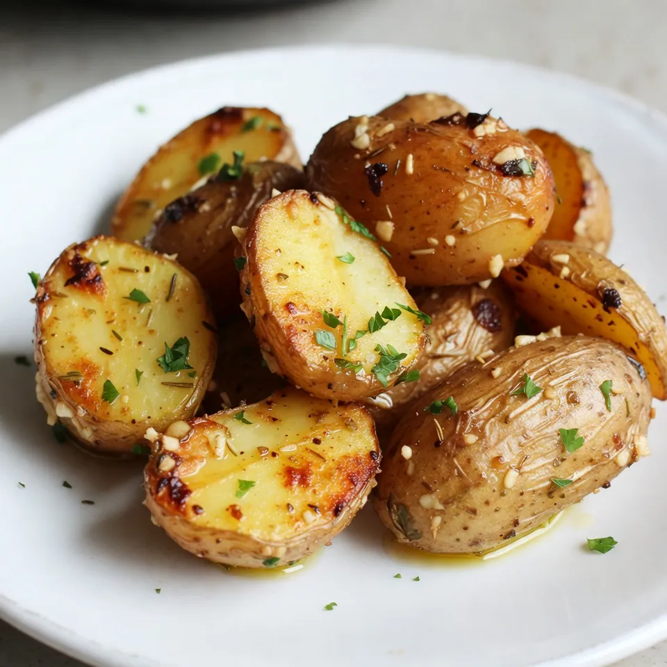 To make garlic herb roasted potatoes, you need some fresh and simple ingredients. Here’s what you will need: - 2 lbs baby potatoes, halved - 4 cloves garlic, minced - 3 tablespoons olive oil - 1 teaspoon dried rosemary - 1 teaspoon dried thyme - 1 teaspoon smoked paprika - Salt and pepper to taste - Fresh parsley, chopped (for garnish) These ingredients create a delicious flavor mix. The baby potatoes give a nice texture. Garlic adds a strong taste that everyone loves. Olive oil helps the herbs stick and makes the potatoes crispy. Dried rosemary and thyme bring in earthy notes. Smoked paprika adds a hint of warmth and color. Salt and pepper enhance all the flavors. Finally, fresh parsley adds a pop of color and freshness. Gather all these ingredients before you start cooking. This way, you can enjoy the process without interruptions. Each ingredient plays a key role in making this dish a hit at your table. {{ingredient_image_1}} Start by preheating your oven to 400°F (200°C). This step is key for crispy potatoes. A hot oven helps the outside get golden while the inside stays soft. In a large bowl, add 2 lbs of halved baby potatoes. Now, add 4 cloves of minced garlic. Pour in 3 tablespoons of olive oil. Next, sprinkle in 1 teaspoon of dried rosemary and 1 teaspoon of dried thyme. Don’t forget 1 teaspoon of smoked paprika, plus salt and pepper to taste. Mix it all together until the potatoes are well coated. The garlic and herbs bring great flavor to the dish. Spread the coated potatoes on a baking sheet lined with parchment paper. Make sure they are in a single layer for even cooking. Roast them in your preheated oven for 30-35 minutes. Halfway through, stir them for even browning. They should be golden and crispy outside, and soft inside when done. Once out of the oven, let them cool for a few minutes. Finally, garnish with fresh parsley before serving. Enjoy your tasty garlic herb roasted potatoes! To get your potatoes nice and crispy, follow these steps: - Use baby potatoes for a tender inside and crispy outside. - Halve each potato to increase surface area. This helps them brown better. - Spread the potatoes in a single layer on your baking sheet. This allows heat to circulate. - Stir the potatoes halfway through cooking. This ensures even crispiness on all sides. - Bake them at 400°F for the best results. Higher heat helps them crisp up nicely. The right seasonings make these potatoes shine. You can try: - Adding fresh herbs like rosemary or thyme for a bright flavor. - Using garlic powder if you want a stronger garlic taste. - Experimenting with spices like cayenne for heat or Italian seasoning for a twist. - Mixing in some lemon zest for a refreshing touch. - Adjusting salt and pepper to your taste to enhance the flavor. A good garnish can make your dish pop. Consider these options: - Sprinkle fresh parsley on top for a vibrant color. - Add grated Parmesan for a cheesy finish. - Use a squeeze of lemon juice for brightness. - Toss in some chili flakes for a bit of heat. - Serve with a side of sour cream or yogurt for dipping. Pro Tips Choose the Right Potatoes: For the best texture and flavor, opt for waxy baby potatoes, which hold their shape well during roasting. Enhance the Flavor: Feel free to add fresh herbs like rosemary or thyme for an even more aromatic dish. Crispier Potatoes: For extra crispiness, make sure to space the potatoes apart on the baking sheet and avoid overcrowding. Storage Tips: Leftover roasted potatoes can be stored in an airtight container in the fridge for up to 3 days; reheat in the oven for the best texture. {{image_2}} You can change the flavor of your garlic herb roasted potatoes by using different herbs. Try adding fresh rosemary or thyme for a bolder taste. You can also use basil or oregano for a unique twist. Mix and match until you find your favorite blend. Fresh herbs work well, too. Just remember to use more of them than dried ones. Spices can change the game for your roasted potatoes. For a kick, add cayenne pepper or chili powder. If you want a smoky flavor, increase the smoked paprika. Cumin adds warmth and depth as well. Experiment with different spices to create your own signature dish. Just keep in mind that a little goes a long way. Roasted potatoes are great on their own, but you can add other veggies, too. Carrots and bell peppers roast well and add color. Onions can add sweetness and depth. Zucchini and asparagus can also work if you cut them to match the potatoes. You can use any mix of vegetables you love. Just adjust the cooking time if needed to ensure everything cooks evenly. After enjoying your garlic herb roasted potatoes, store leftovers in an airtight container. They stay fresh for up to four days in the fridge. Make sure the potatoes cool completely before sealing the container. This prevents moisture buildup, which can make them soggy. To reheat, you have a few options. Using an oven is best for crispiness. Preheat the oven to 350°F (175°C). Spread the potatoes on a baking sheet and heat for about 10 to 15 minutes. You can also use a microwave, but the potatoes might lose their crisp. Heat them in 30-second intervals until warm. You can freeze these potatoes, but they may lose some texture. First, let the potatoes cool completely. Then, place them in a freezer-safe bag or container. Remove as much air as possible to prevent freezer burn. They last up to three months in the freezer. To use, thaw them in the fridge overnight before reheating. Yes, you can use different types of potatoes. Red potatoes, Yukon Gold, or fingerling potatoes work well. Each type gives a unique taste and texture. Red potatoes stay firm and creamy. Yukon Gold potatoes are buttery and soft. Fingerling potatoes add a fun shape. Just remember to cut them to a similar size for even cooking. You can prepare garlic herb roasted potatoes ahead of time easily. First, wash and cut the potatoes. Then, mix the garlic, oil, and herbs in a bowl. Toss the potatoes in this mix and store them in a sealed container in the fridge. You can do this up to 24 hours in advance. When ready, just spread them on a baking sheet and roast as directed. They’ll still taste fresh and delicious! Garlic herb roasted potatoes pair great with many dishes. They go well with chicken, beef, or fish. You can serve them alongside a fresh salad or grilled veggies. They add a nice crunch and flavor to any meal. For a cozy dinner, serve them with a hearty stew or roasted meats. The options are endless! In this blog post, I shared a simple way to make garlic herb roasted potatoes. We covered the ingredients, step-by-step instructions, and helpful tips. Plus, I offered ideas on variations and storage. Remember, you can mix herbs and spices to make them unique. Enjoy these potatoes as a side dish with many meals. Keep experimenting and have fun in the kitchen!