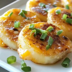 - 2 large russet potatoes, peeled and cut into chunks - 1 cup glutinous rice flour (mochi flour) - 1 cup shredded mozzarella cheese Potato mochi needs simple, fresh ingredients. The russet potatoes give a creamy texture. Glutinous rice flour helps bind everything together. The mozzarella cheese adds a tasty, gooey surprise. - 2 tablespoons potato starch (plus extra for dusting) - 1 tablespoon soy sauce - 1 teaspoon garlic powder These optional ingredients boost flavor and texture. Potato starch gives more chewiness. Soy sauce adds depth, while garlic powder gives a nice kick. - 1/2 teaspoon salt - 1 tablespoon butter (for pan-frying) - Chopped green onions for garnish Garnishing makes your dish pop. Salt enhances the taste, while butter adds richness. Chopped green onions add color and freshness. These little touches elevate the dish and make it more appealing. {{ingredient_image_1}} To start, you need to boil the potatoes. - Boiling the potatoes: Place the peeled potato chunks in a pot. Cover them with salted water. Bring the water to a boil and cook until the potatoes are fork-tender. This takes about 15-20 minutes. Drain the water well. - Mashing techniques for smooth consistency: Return the drained potatoes to the pot. Use a potato masher or fork to mash the potatoes. You want them to be smooth, with no lumps. This step is key for the best texture in your mochi. Let them cool slightly before using. Now it’s time to make the dough for your Potato Mochi. - Combining ingredients for the Potato Mochi: In a large mixing bowl, add the smooth mashed potatoes. Then mix in glutinous rice flour, potato starch, soy sauce, garlic powder, and salt. Stir well until a dough starts to form. You want it to be soft but not sticky. - Kneading tips for perfect texture: Once the dough comes together, fold in the shredded mozzarella cheese. Knead the dough lightly in the bowl. If it feels too sticky, sprinkle a little extra potato starch on top. Keep kneading until the cheese is evenly mixed in. This is where the magic happens! - Frying methods for achieving golden-brown color: Take the dough and divide it into golf-ball-sized pieces. Shape each piece into a small disc, about ½ inch thick. Heat butter in a non-stick skillet over medium heat. When the butter melts, place the mochi discs in the pan. Fry them in batches to avoid crowding. - Recommended skillet temperature: Cook each side for about 3-4 minutes or until they turn golden brown and crispy. This gives the mochi a nice crunch. Once done, place them on paper towels to soak up any extra oil. Enjoy these delightful treats while they are hot! To make the best Potato Mochi, the dough must not be sticky. Stickiness can make it hard to shape the mochi. Here are tips to prevent it: - Use potato starch. This helps absorb moisture and keeps the dough smooth. - If the dough feels sticky, sprinkle a bit more potato starch. Potato starch is key for texture. It binds the ingredients and gives a chewy feel. This makes each bite delightful. Pair your Potato Mochi with tasty dips. Here are some great options: - Soy sauce is a classic choice. - Try spicy mayo for a kick. - A sweet chili sauce adds fun flavor. When serving, stack the mochi neatly on a plate. Garnish with chopped green onions for color. This will make your dish look appealing. Avoid these common slip-ups to make perfect Potato Mochi: - Overcooking the potatoes: If they are too soft, the dough can be watery. Boil until fork-tender, about 15-20 minutes. - Frying times and temperatures: Use medium heat. Fry for 3-4 minutes on each side. This gives a golden brown color without burning. By keeping these tips in mind, you can enhance your Potato Mochi experience. Enjoy the process and have fun cooking! Pro Tips Use Starchy Potatoes: For the best texture, opt for starchy potatoes like russets, as they create a fluffier mochi. Cheese Variations: Feel free to experiment with different types of cheese, such as cheddar or pepper jack, for varied flavors. Prevent Sticking: Dust your hands and workspace with potato starch while shaping the mochi to prevent sticking. Serve with Dipping Sauce: Enhance the dish by serving it with a soy sauce or sweet chili sauce for added flavor. {{image_2}} You can easily swap out russet potatoes for sweet potatoes. Sweet potatoes give a nice sweetness. They also add a vibrant color. Try using purple sweet potatoes for a fun twist. For sweet variations, you can add: - Brown sugar - Honey - Maple syrup Mix these sweeteners right into the dough. You can also toss in cinnamon or nutmeg for warm flavor. Try adding chocolate chips for a treat that kids will love! Savory mochi is just as fun! For a savory filling, try adding cooked meats or veggies. You can also fill them with cream cheese or sautéed mushrooms. Get creative with your seasonings. Here are some ideas: - Chili flakes for heat - Herbs like rosemary or thyme - Sesame seeds for crunch These add depth and interest. Don’t be afraid to experiment with your favorite flavors! If you need a gluten-free option, don’t worry! You can replace glutinous rice flour with: - Sweet rice flour - Tapioca flour - Almond flour When you make these changes, adjust the dough. You may need to add more water for the right texture. The dough should feel soft but not sticky. Keep testing until you get it just right! To keep your potato mochi fresh, store it in an airtight container. This method helps prevent them from drying out. You can also wrap each piece in plastic wrap before placing them in the container. These mochi can last in the fridge for about three days. Check them for any signs of spoilage before using. To freeze potato mochi, let them cool completely after cooking. Place them in a single layer on a baking sheet, and freeze until solid. Once frozen, transfer them to a freezer-safe bag. They can last in the freezer for up to three months. When you’re ready to enjoy, reheat them in a skillet over medium heat. This keeps the texture crispy. You can also microwave them, but they may lose some crispness. If you have leftover potatoes, try making potato pancakes or a hearty soup. You can also mash them and mix with cheese for a tasty filling. Another fun idea is to use leftover mochi to make a savory casserole. This way, you enjoy every bit of your ingredients without wasting food. Potato mochi is a tasty treat made from potatoes and glutinous rice flour. This dish has roots in Japan, where mochi is popular. Traditionally, mochi uses sticky rice. I love using potatoes for a twist on the classic. The texture is soft and chewy, and it has a wonderful cheesy flavor. Yes, you can make potato mochi ahead of time. Prepare the dough and shape it into discs. Then, store them in the fridge for a day or two. When you’re ready to eat, just fry them up! This way, you save time while still enjoying a delicious meal. Potato mochi pairs well with various sides. Try serving it with a fresh salad or some steamed vegetables. You can also add a dipping sauce, like soy sauce or a spicy mayo. Chopped green onions on top add a nice touch. Enjoy your meal with these tasty options! Potato mochi combines simple ingredients for delicious results. You need large russet potatoes, glutinous rice flour, and mozzarella cheese. Enhance flavors with options like soy sauce and garlic powder. Follow easy steps for perfect texture and golden-brown cooking. Remember to avoid overcooking potatoes and keep frying times in mind. With various sweet and savory options, the possibilities are vast. Store leftovers properly and use them creatively to reduce waste. Enjoy this tasty dish, whether you try it fresh or explore new variations.