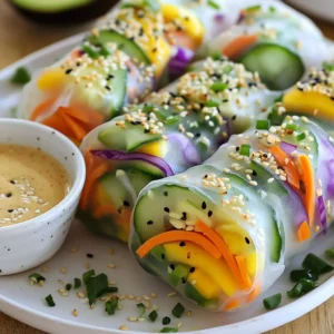 For these colorful spring rolls, you will need: - 1 cup red cabbage, thinly sliced - 1 cup carrots, julienned - 1 cup cucumber, julienned - 1 cup bell peppers (mixed colors), thinly sliced - 1 ripe avocado, sliced - 1 cup fresh mint leaves - 1 cup fresh cilantro leaves These fresh veggies add crunch and color. They also provide a variety of nutrients. You will also need these for the tasty dipping sauce: - &frac12; cup almond butter - 2 tablespoons soy sauce - 1 tablespoon lime juice - 1 tablespoon honey (or agave syrup for vegan option) - Salt and pepper to taste The sauce brings a rich flavor that complements the fresh veggies. To make these spring rolls, gather these tools: - A wide shallow dish for soaking rice paper - A clean flat surface for assembling - A sharp knife for slicing vegetables - A cutting board for safety - A small bowl for whisking the sauce Having the right tools makes the process smooth and fun. This setup keeps everything organized. {{ingredient_image_1}} First, wash all your vegetables well. This helps keep them fresh and clean. I like to slice everything into thin strips. For the red cabbage, carrots, cucumber, and bell peppers, use a sharp knife. Thin strips make rolling easier. Next, I arrange them on a plate. This way, I have easy access when I start rolling. Grab a small bowl for your dipping sauce. I mix almond butter, soy sauce, lime juice, honey, and a pinch of salt and pepper. Whisk everything together until smooth. This sauce really adds flavor to your spring rolls. Set it aside while you finish the rolls. Now it's time to roll! Fill a shallow dish with warm water. Take one rice paper wrapper and dip it for 10-15 seconds. You want it soft, not too soggy. Lay the wrapper on a clean surface. In the center, place a small handful of your sliced veggies and a few mint and cilantro leaves. Next, fold the sides of the wrapper over the filling. Then, roll it tightly from the bottom. Repeat this until you use all your wrappers and fillings. Once done, sprinkle sesame seeds on top of the rolls. Serve them on a platter with your dipping sauce. Choose rice paper that feels soft and smooth. Look for wrappers that are not cracked. A good size is about 8 inches in diameter. This size is perfect for holding your veggies. You want them to stay fresh and not dry out. After making your spring rolls, keep them covered with a damp cloth. This prevents them from drying out. Place them in an airtight container if you make them ahead. Lay parchment paper between rolls to avoid sticking. Store them in the fridge, but eat them within a day. The almond dipping sauce is tasty, but you can mix it up! Try using peanut butter instead of almond butter. You can also add garlic or ginger for extra flavor. If you want spice, add some chili flakes. You can even use soy sauce mixed with lime juice for a quick dip. Pro Tips Choose Fresh Ingredients: Ensure that your vegetables are fresh and crisp for the best texture and flavor in your spring rolls. Soak Rice Paper Properly: Don't soak the rice paper too long; 10-15 seconds is usually enough. It should be soft but not falling apart. Experiment with Fillings: Feel free to customize your spring rolls with other ingredients like shrimp, tofu, or different herbs to suit your taste. Keep Rolls Covered: To prevent the spring rolls from drying out, cover them with a damp cloth until you're ready to serve. {{image_2}} You can make these spring rolls even heartier by adding protein. Shrimp, chicken, or tofu work well. For shrimp, use cooked and peeled ones. For chicken, use grilled or rotisserie chicken. If you prefer tofu, try firm tofu. Just cube it and saut&eacute; for a few minutes. You can mix and match proteins based on your taste. If you have allergies, you can swap out some veggies. Try using zucchini, radishes, or snap peas instead. These options add crunch and color. Always check for allergies before serving. You want everyone to enjoy the rolls without worry. To keep these rolls vegan, simply use agave syrup instead of honey. For gluten-free, make sure to use gluten-free soy sauce. You can also add avocado for creaminess. These small changes keep the flavor while meeting dietary needs. Enjoy the fresh taste without any gluten or animal products. To keep your leftover spring rolls fresh, place them in an airtight container. Make sure to add a damp paper towel in the container. This helps to prevent the wrappers from drying out. Store the container in the fridge. They will stay good for up to three days. If you notice them getting dry, you can lightly mist them with water before eating. If you want to freeze your spring rolls, it's best to do this before they are cooked. Arrange the rolled spring rolls on a baking sheet. Make sure they are not touching each other. Freeze them until solid, about an hour. Then, transfer the frozen rolls to a freezer bag. They can last in the freezer for up to three months. When you&rsquo;re ready to eat them, just thaw in the fridge overnight. To reheat spring rolls, you can use an oven or a skillet. For the oven, preheat it to 350&deg;F (175&deg;C). Place the rolls on a baking sheet and heat for about 10 minutes. If using a skillet, add a little oil and heat over medium heat. Cook for 2-3 minutes on each side until warm and crispy. Avoid microwaving them, as this can make the wrappers chewy. Enjoy your spring rolls fresh! To make rice paper wrappers easier to use, soak them well. Fill a large bowl with warm water. Dip each wrapper for about 10-15 seconds. This softens them. If they stick, try using a damp cutting board. Work quickly to fill and roll before they harden again. Yes, you can prep these spring rolls ahead of time. Roll them and store in an airtight container. Place a damp paper towel between layers to keep them fresh. However, eat them within a day for the best taste and texture. Spring rolls pair well with many sides. Here are a few ideas: - A fresh salad with lime dressing - Thai peanut sauce for dipping - Coconut rice for a sweet touch - Steamed edamame for protein These sides complement the flavors of the spring rolls nicely. You learned about the key ingredients for rainbow veggie spring rolls, including fresh vegetables and tasty sauces. We went through easy steps to prepare and assemble these rolls. You also found tips for choosing the right rice paper and keeping them fresh. With various variations, you can customize the rolls to fit any diet. Enjoy making and sharing your spring rolls. They are fun, tasty, and healthy!